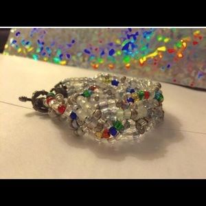 Silver & Multicolor Seed Bead Braided Bracelet